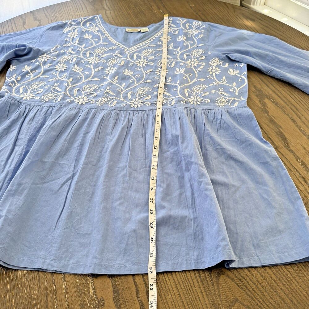Collections Ect Tiered 100% Cotton Babydoll Blouse Blue Women's XXL Cottage Boho - Picture 6 of 6